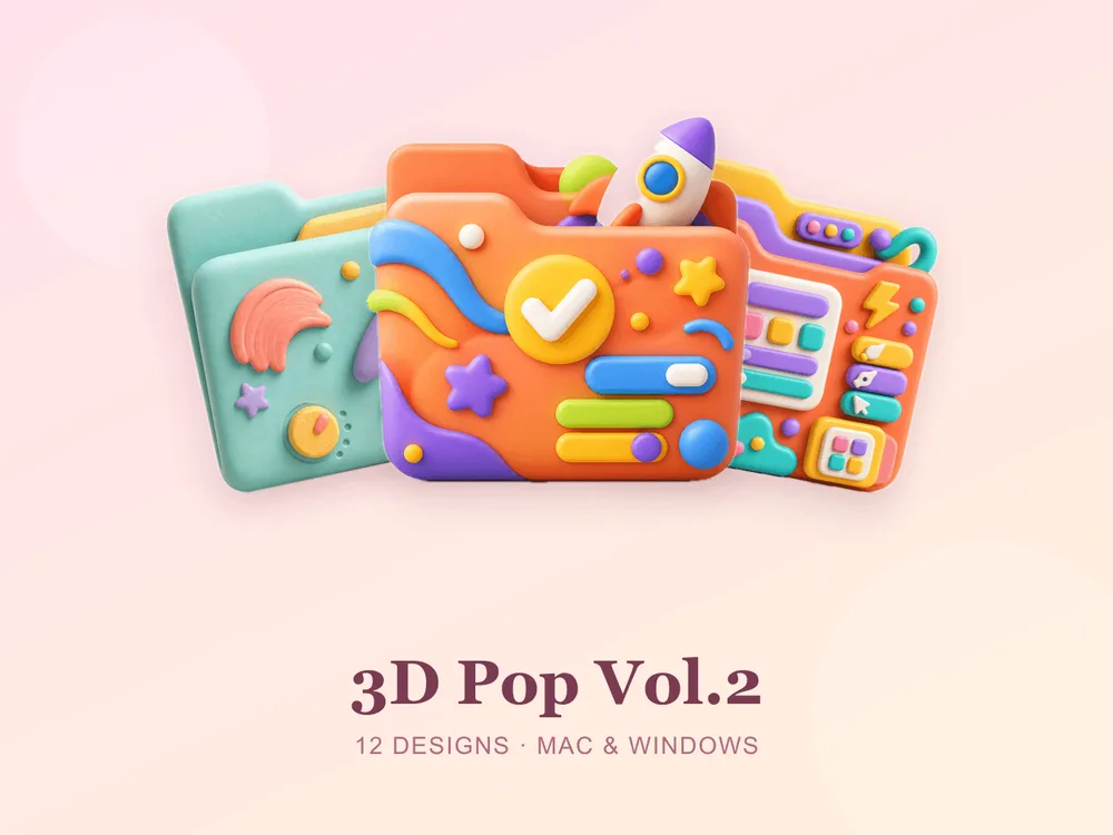 3D Pop Vol.2 — folder icon skin for Mac and Windows