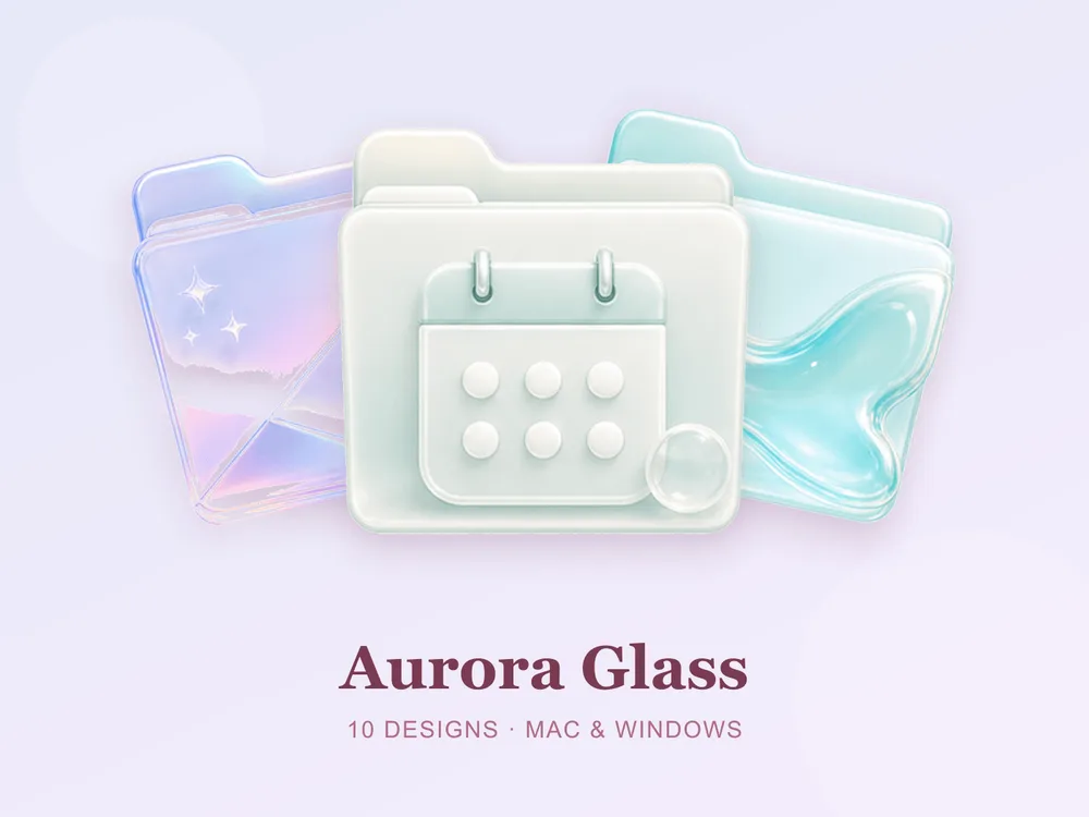 Aurora Glass — folder icon skin for Mac and Windows
