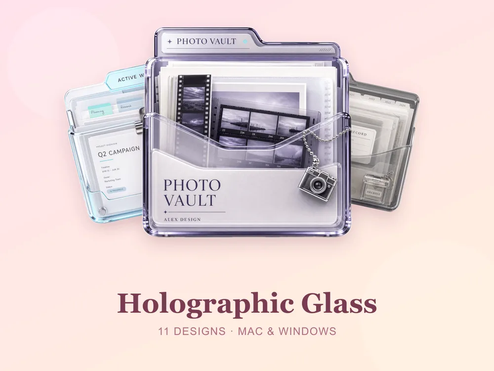 Holographic Glass — folder icon skin for Mac and Windows