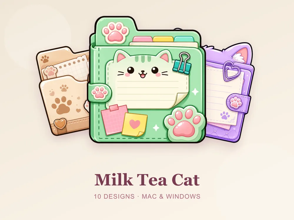 Milk Tea Cat — folder icon skin for Mac and Windows