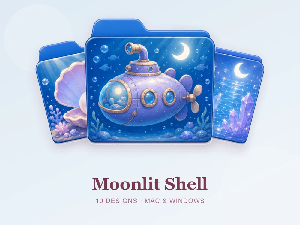 Moonlit Shell — folder icon skin for Mac and Windows