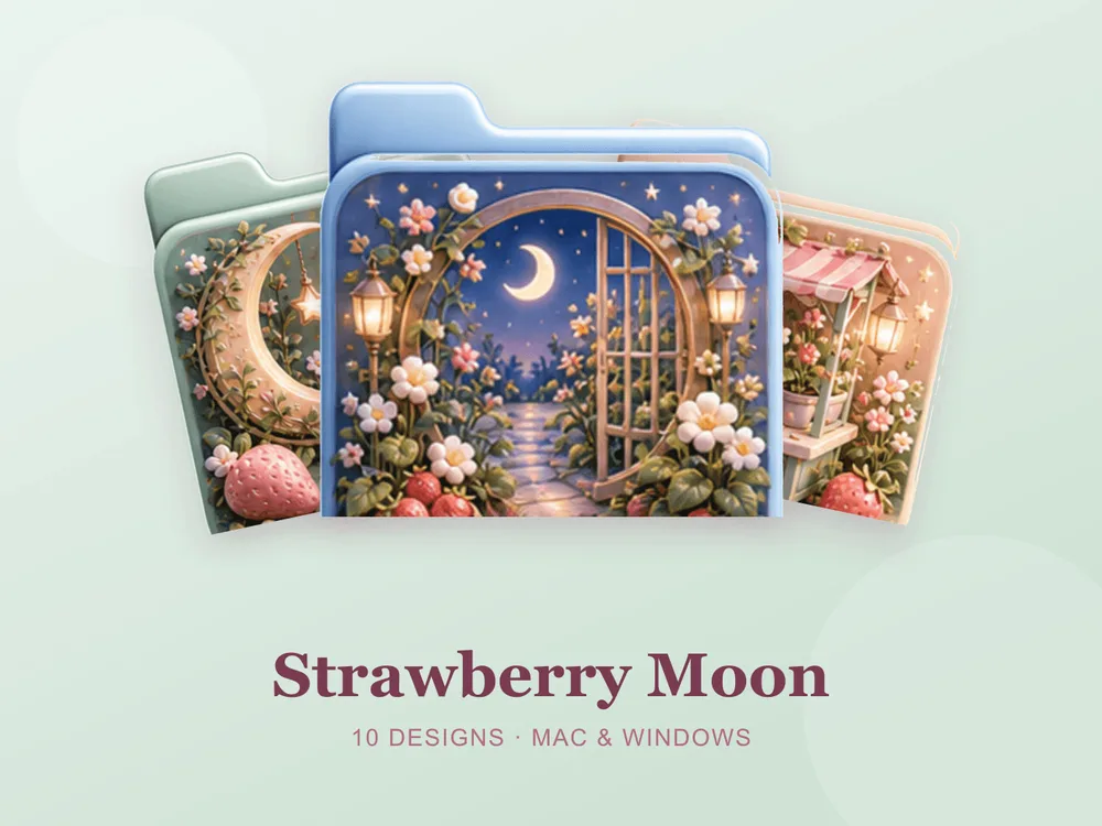 Strawberry Moon — folder icon skin for Mac and Windows
